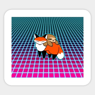 Sloth and Fox Vaporwave Grid Sticker